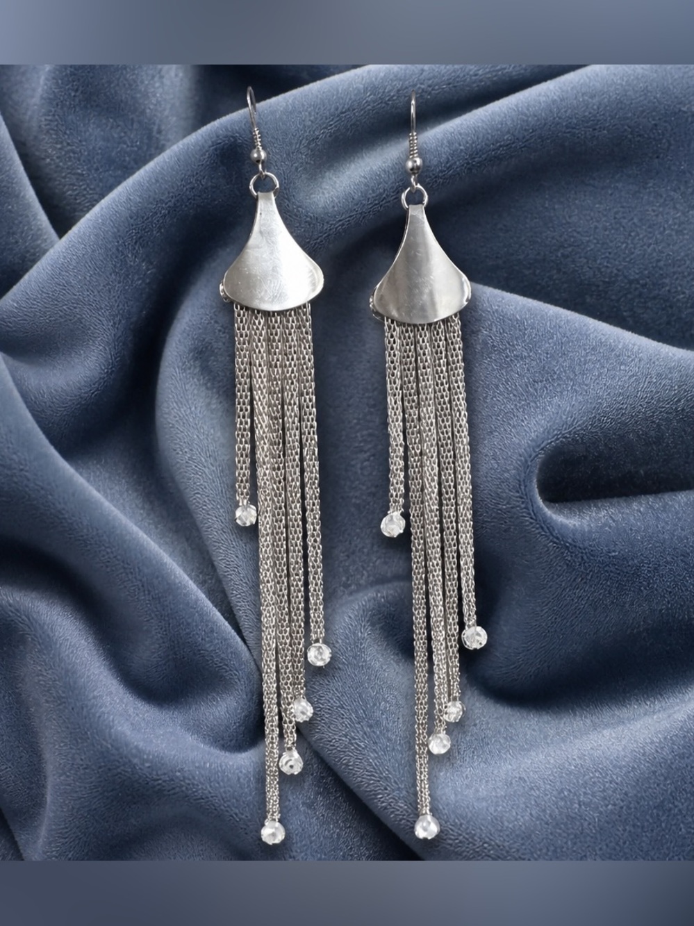 Chain Tassel Drop Earrings with Crystal Accents